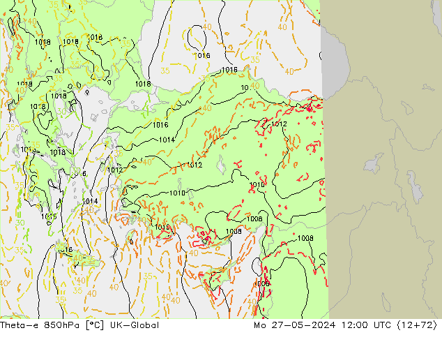 Theta-e 850hPa UK-Global Po 27.05.2024 12 UTC