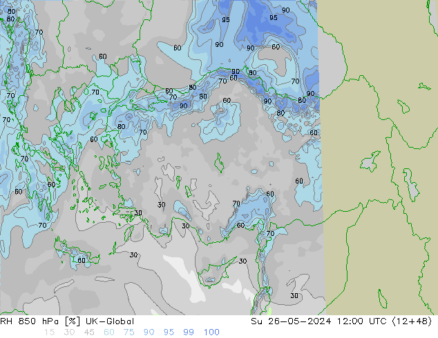 RH 850 hPa UK-Global Dom 26.05.2024 12 UTC