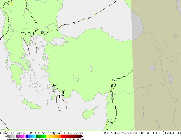 Yükseklik/Sıc. 950 hPa UK-Global Çar 29.05.2024 06 UTC