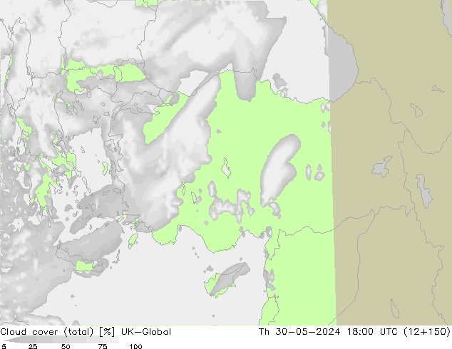 Bewolking (Totaal) UK-Global do 30.05.2024 18 UTC