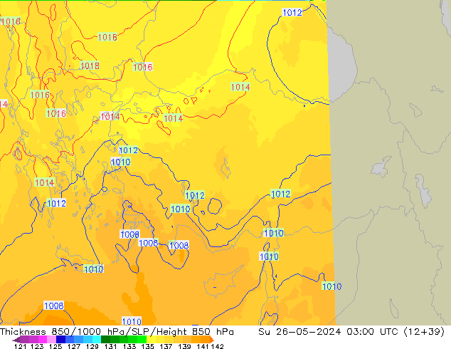 850-1000 hPa Kalınlığı UK-Global Paz 26.05.2024 03 UTC