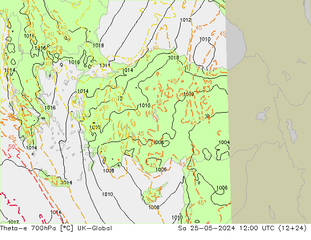 Theta-e 700hPa UK-Global So 25.05.2024 12 UTC