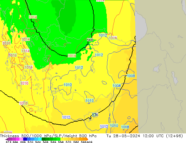 Dikte 500-1000hPa UK-Global di 28.05.2024 12 UTC