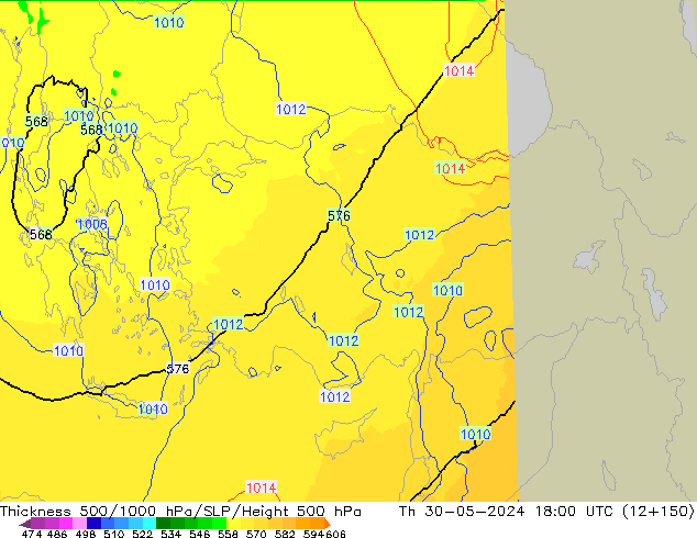 Dikte 500-1000hPa UK-Global do 30.05.2024 18 UTC