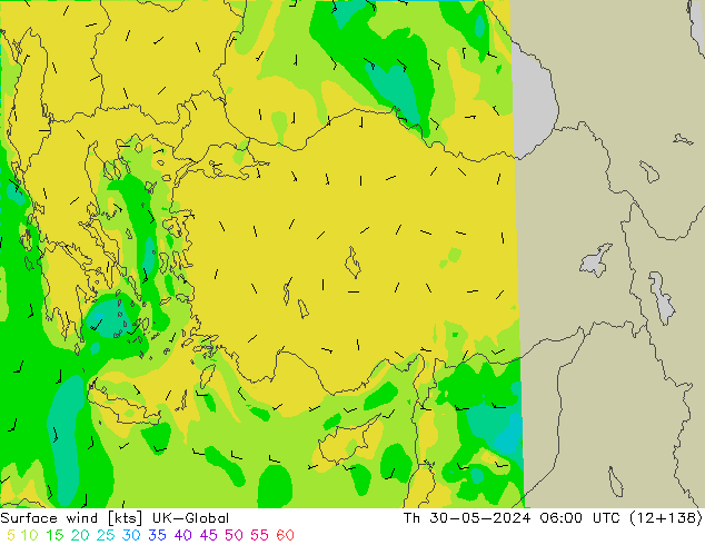 Surface wind UK-Global Th 30.05.2024 06 UTC