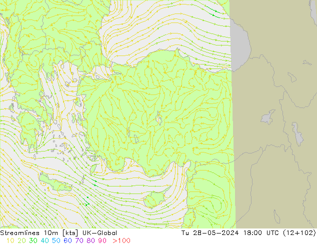 Streamlines 10m UK-Global Út 28.05.2024 18 UTC