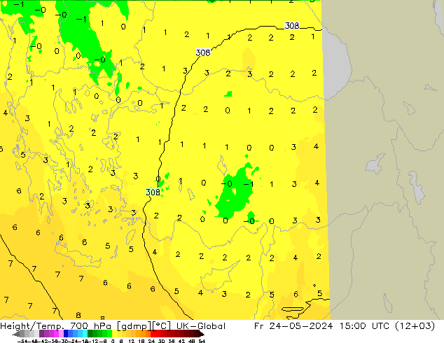 Height/Temp. 700 hPa UK-Global ven 24.05.2024 15 UTC