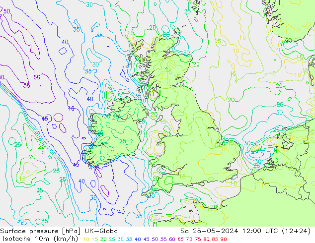 Eşrüzgar Hızları (km/sa) UK-Global Cts 25.05.2024 12 UTC