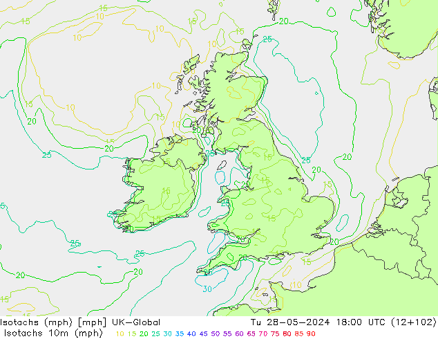 Isotachs (mph) UK-Global Út 28.05.2024 18 UTC