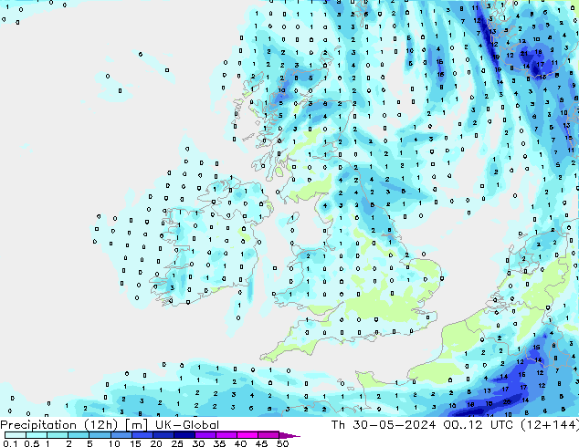 Yağış (12h) UK-Global Per 30.05.2024 12 UTC