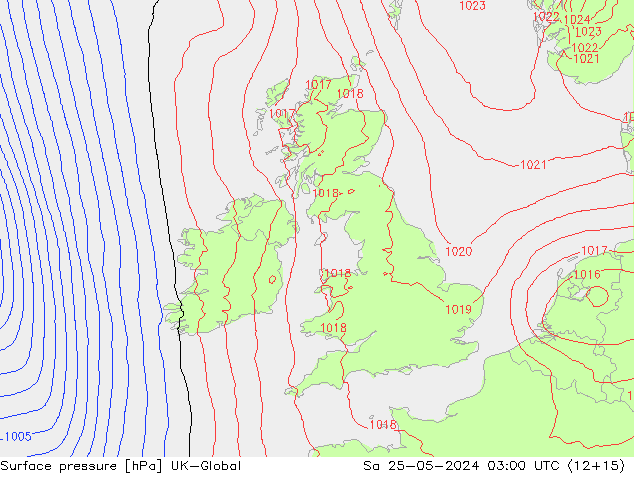 Atmosférický tlak UK-Global So 25.05.2024 03 UTC