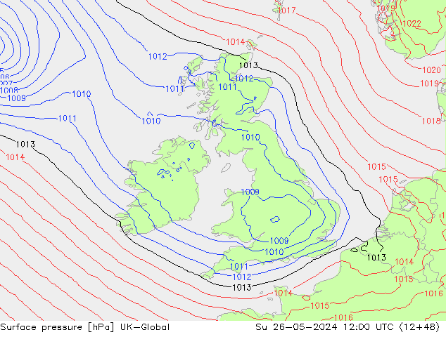 Presión superficial UK-Global dom 26.05.2024 12 UTC