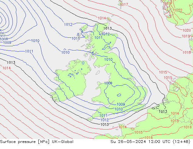 Surface pressure UK-Global Su 26.05.2024 12 UTC