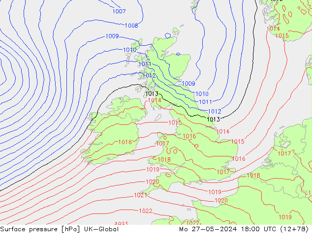 приземное давление UK-Global пн 27.05.2024 18 UTC