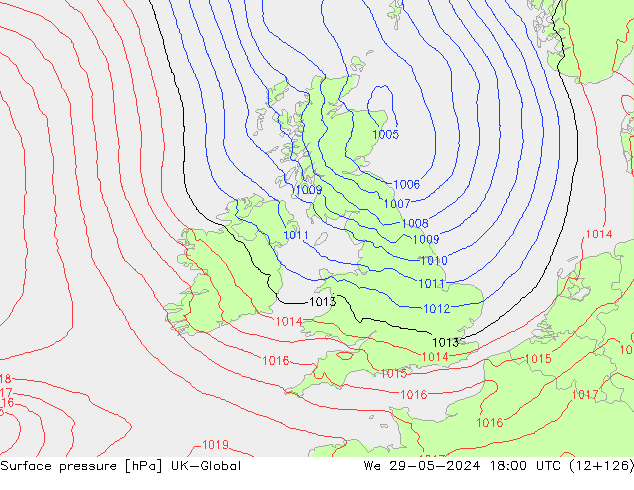 pressão do solo UK-Global Qua 29.05.2024 18 UTC