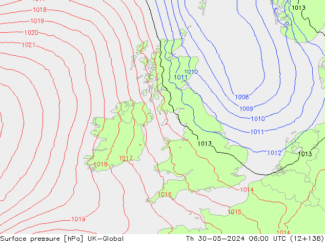 Presión superficial UK-Global jue 30.05.2024 06 UTC