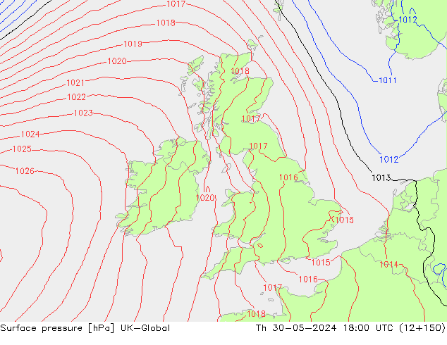 Presión superficial UK-Global jue 30.05.2024 18 UTC