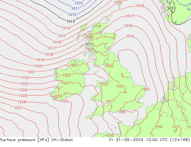 Luchtdruk (Grond) UK-Global vr 31.05.2024 12 UTC