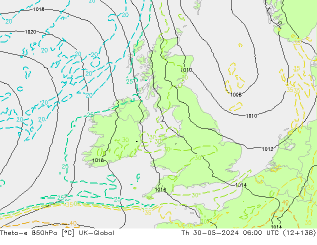 Theta-e 850hPa UK-Global Th 30.05.2024 06 UTC