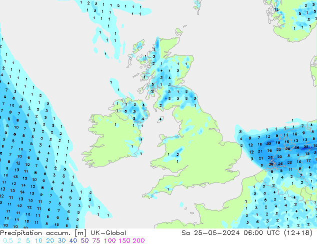 Precipitation accum. UK-Global Sa 25.05.2024 06 UTC