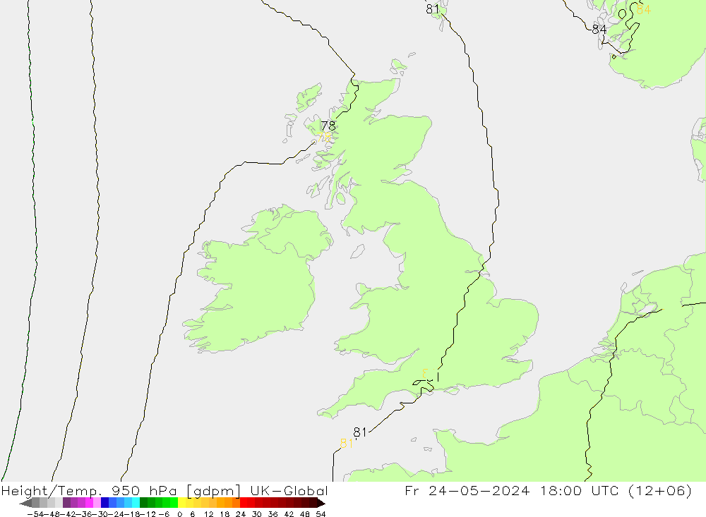 Height/Temp. 950 hPa UK-Global  24.05.2024 18 UTC