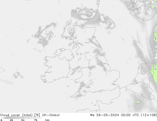 Cloud cover (total) UK-Global St 29.05.2024 00 UTC