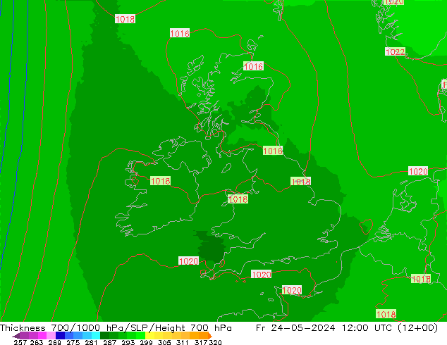 Thck 700-1000 hPa UK-Global Fr 24.05.2024 12 UTC