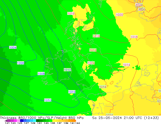 Thck 850-1000 hPa UK-Global so. 25.05.2024 21 UTC