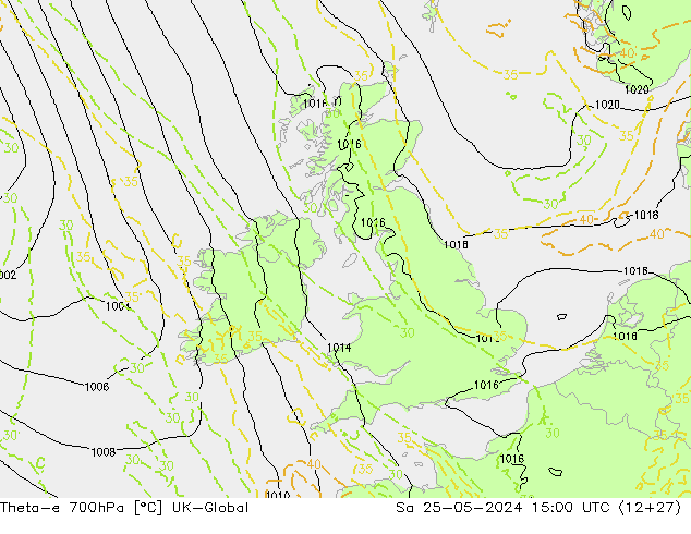 Theta-e 700hPa UK-Global Sa 25.05.2024 15 UTC