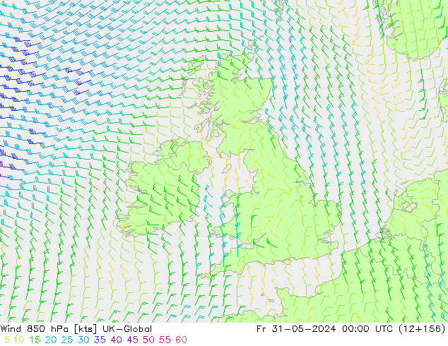 Viento 850 hPa UK-Global vie 31.05.2024 00 UTC