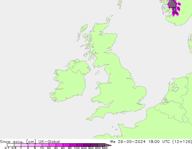 Snow accu. UK-Global mer 29.05.2024 18 UTC