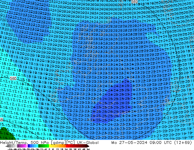 Height/Temp. 500 гПа UK-Global пн 27.05.2024 09 UTC