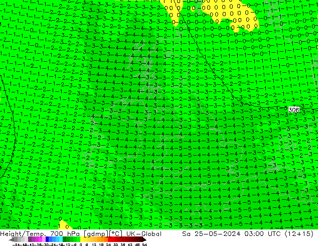 Height/Temp. 700 hPa UK-Global Sa 25.05.2024 03 UTC