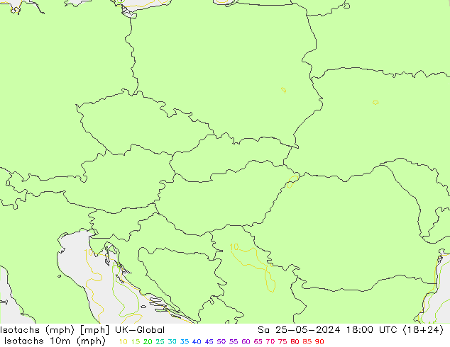 Isotachen (mph) UK-Global Sa 25.05.2024 18 UTC