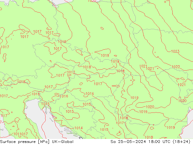 Surface pressure UK-Global Sa 25.05.2024 18 UTC