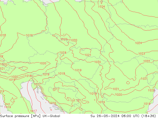 Atmosférický tlak UK-Global Ne 26.05.2024 06 UTC