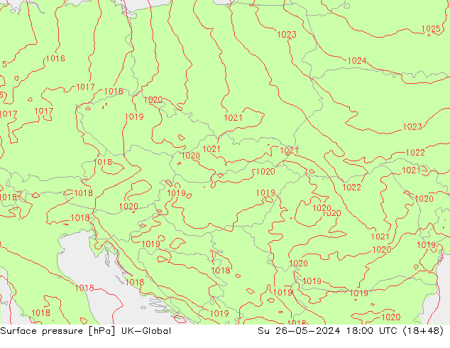 Atmosférický tlak UK-Global Ne 26.05.2024 18 UTC