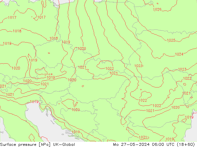 Surface pressure UK-Global Mo 27.05.2024 06 UTC