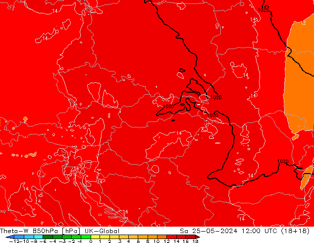 Theta-W 850hPa UK-Global  25.05.2024 12 UTC
