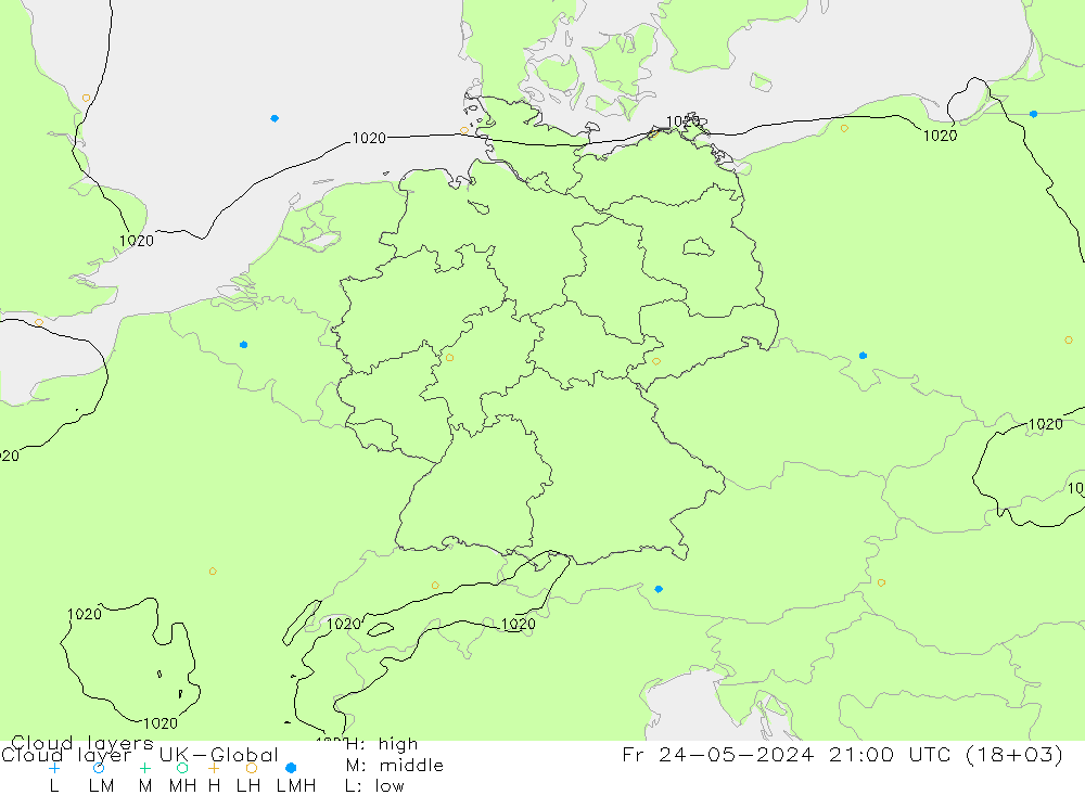Cloud layer UK-Global 星期五 24.05.2024 21 UTC