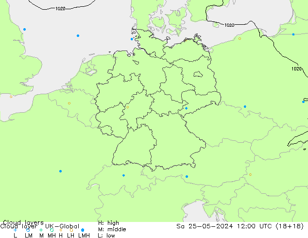 Cloud layer UK-Global сб 25.05.2024 12 UTC