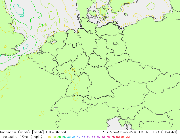 Isotachen (mph) UK-Global So 26.05.2024 18 UTC