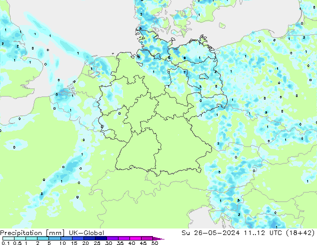 Precipitation UK-Global Su 26.05.2024 12 UTC