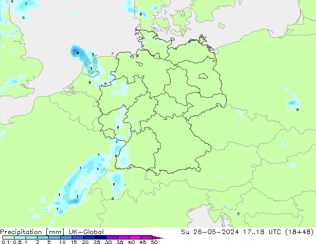 Precipitazione UK-Global dom 26.05.2024 18 UTC