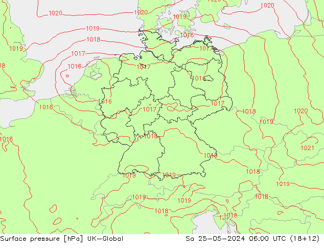 Atmosférický tlak UK-Global So 25.05.2024 06 UTC