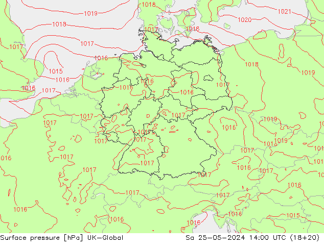 Surface pressure UK-Global Sa 25.05.2024 14 UTC