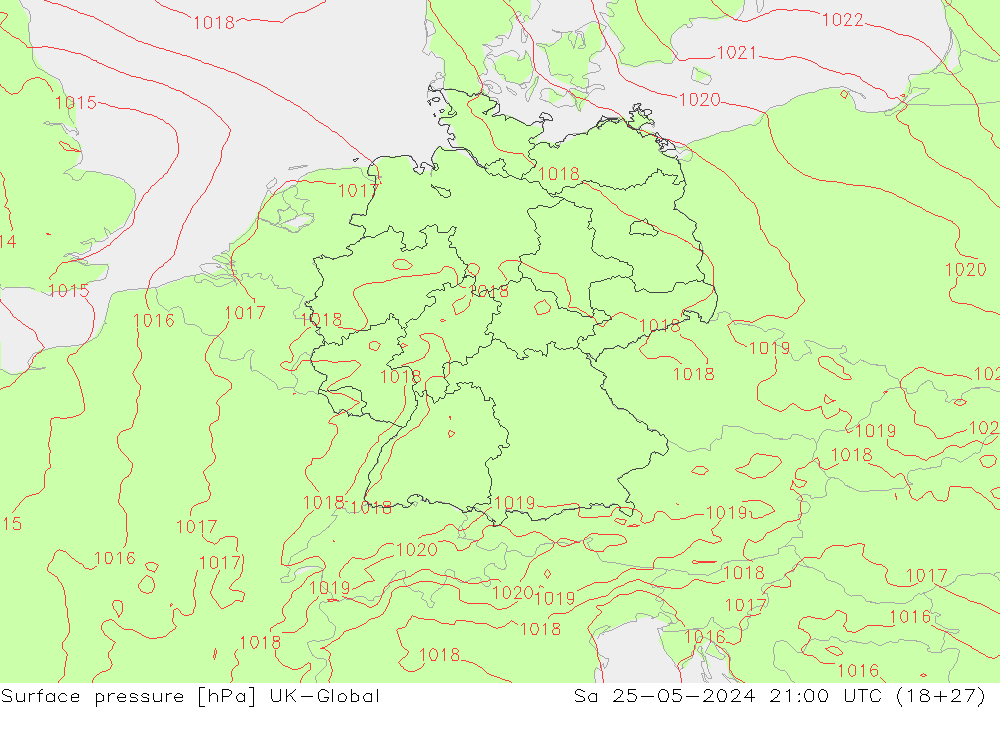 Atmosférický tlak UK-Global So 25.05.2024 21 UTC