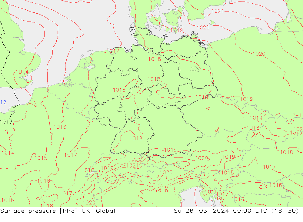 Surface pressure UK-Global Su 26.05.2024 00 UTC