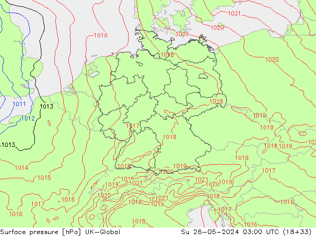 Surface pressure UK-Global Su 26.05.2024 03 UTC