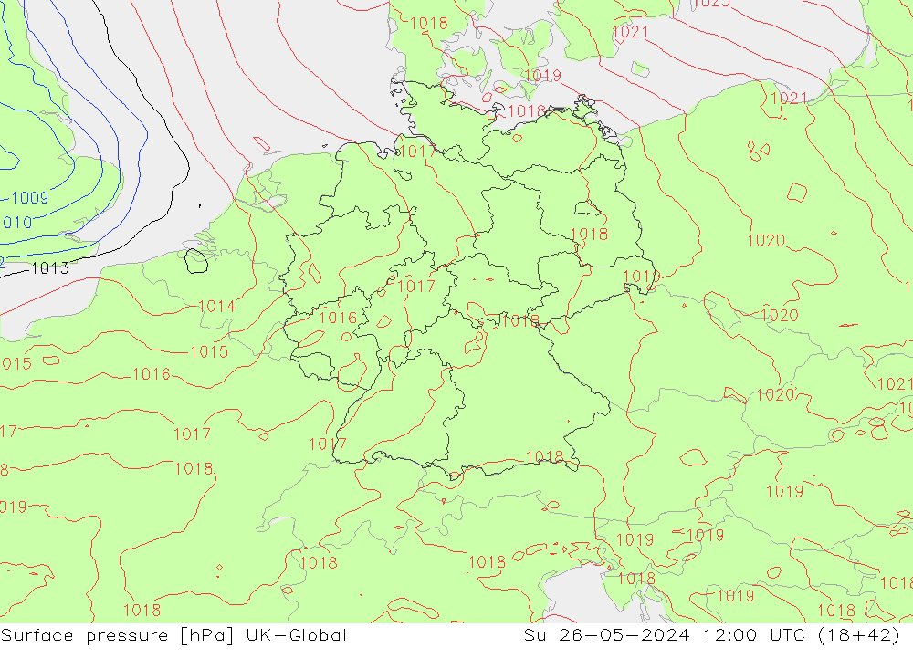 Presión superficial UK-Global dom 26.05.2024 12 UTC